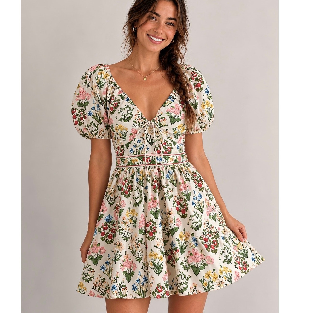 Agua By Agua Bendita Manzanilla Large Magdalena Amane Mini Dress Cotton Poplin